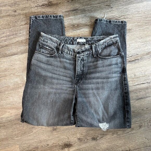 Good American Denim - Good American Distressed Black Straight Jeans Size 6/28 High Waist Grunge Emo